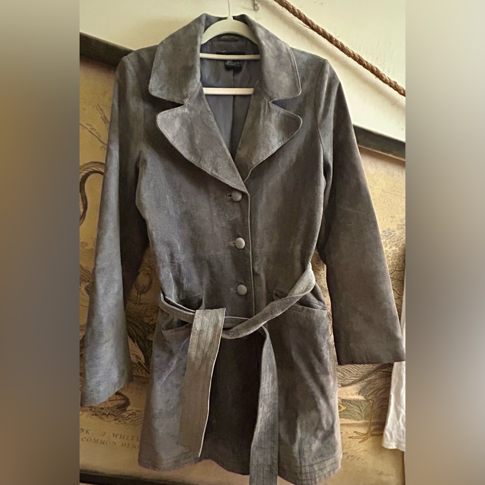 Arden Charcoal Gray Suede Leather Coat SZ Medium